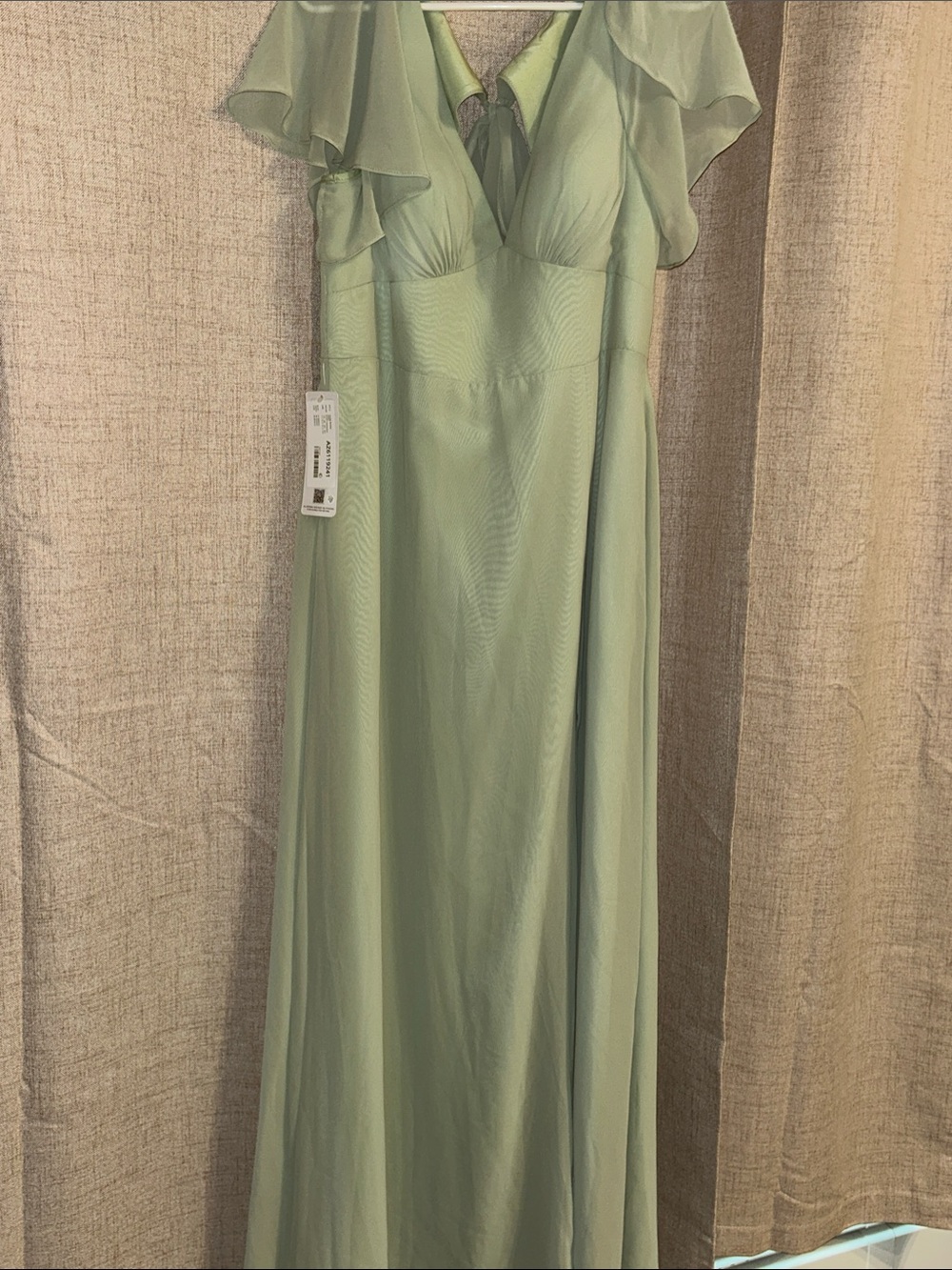 Azazie Sage Green Flutter Sleeve V-Neck Maxi Dress